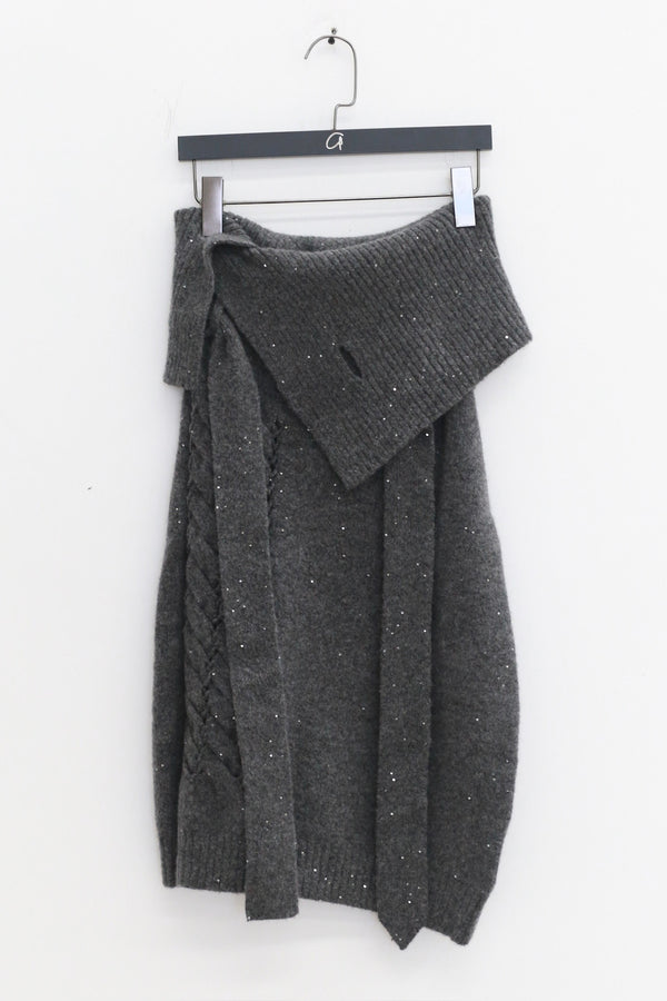 NAN KNITS 25 Autumn/Winter Woven Cable Sequin Pullover/Skirt NAN-N25AWSK02GRA-SHENHUI Dark Gray Skirt (N25AWJUM08GRA)